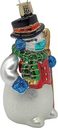 Miniatura 3 de Old World Christmas Adornos de muñeco de nieve con máscara facial Adornos soplados de vidrio para árbol de Navidad