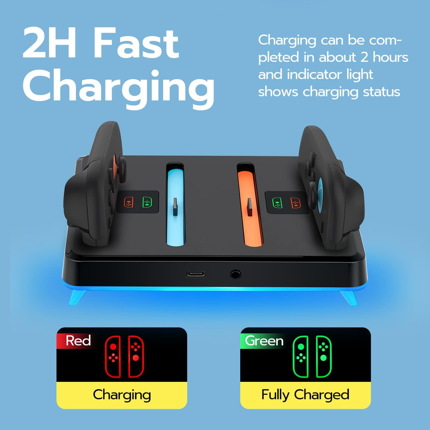 Mcbazel Station de Charge RGB pour Switch 2, Chargeur Magnétique pour Manette avec 9 Modes D'éclairage, Design Incliné à 17 Degrés et Montage Mural, Indicateurs LED pour Manette NS Switch 2 (Noir)