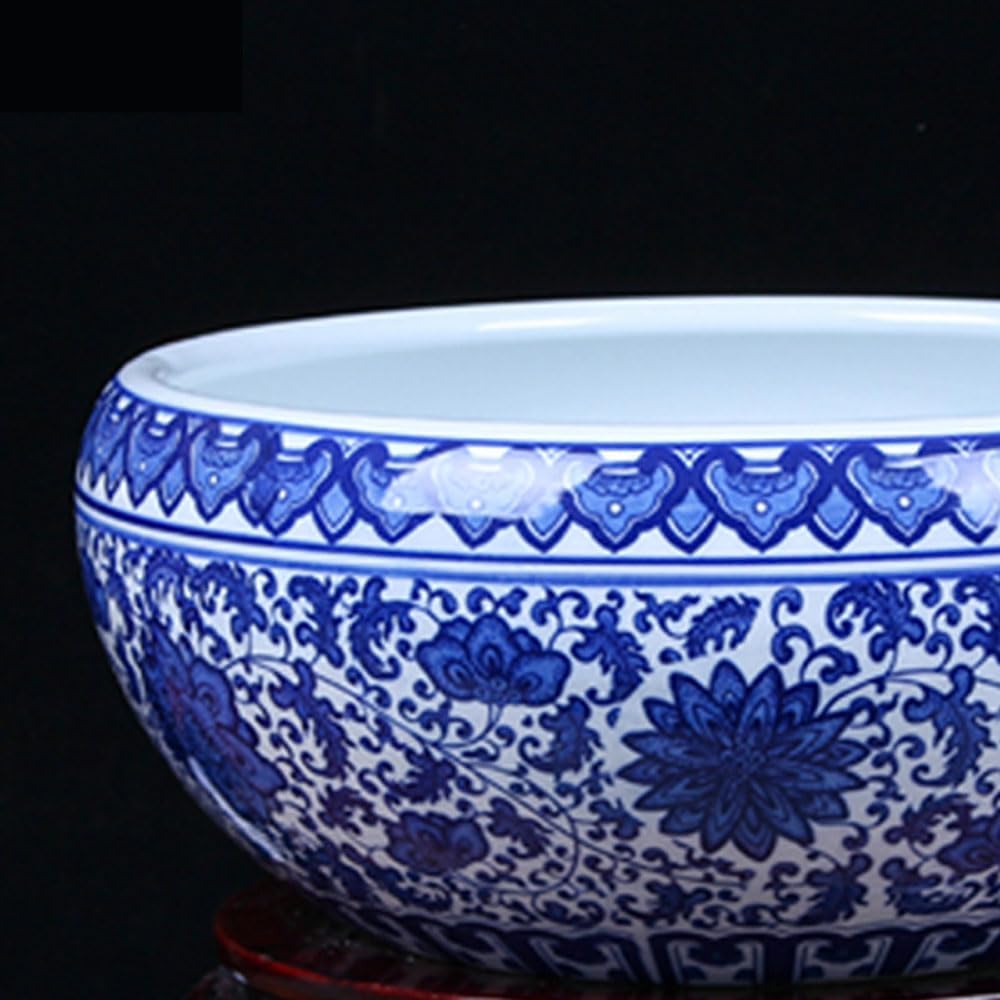 Jingdezhen niebiesko-biała porcelanowa doniczka z podstawą, dekoracyjna lilia wodna i wzór kwiatowy, okrągła doniczka, ceramiczna miska do sadzenia roślin domowych, hydroponiki, sukulentów