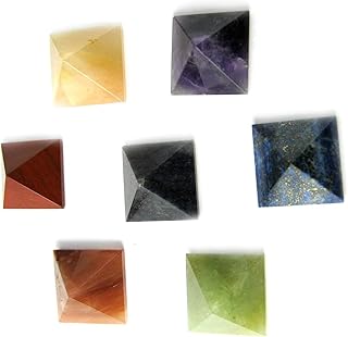 eshoppee Seven Chakra Pyramid Reiki Crystal,Natural Stone Crystal Seven 7 Chakra Set Healing Gemstone for Reiki Crystal Healing and Meditation (Small Plane Pyramid Chakra)