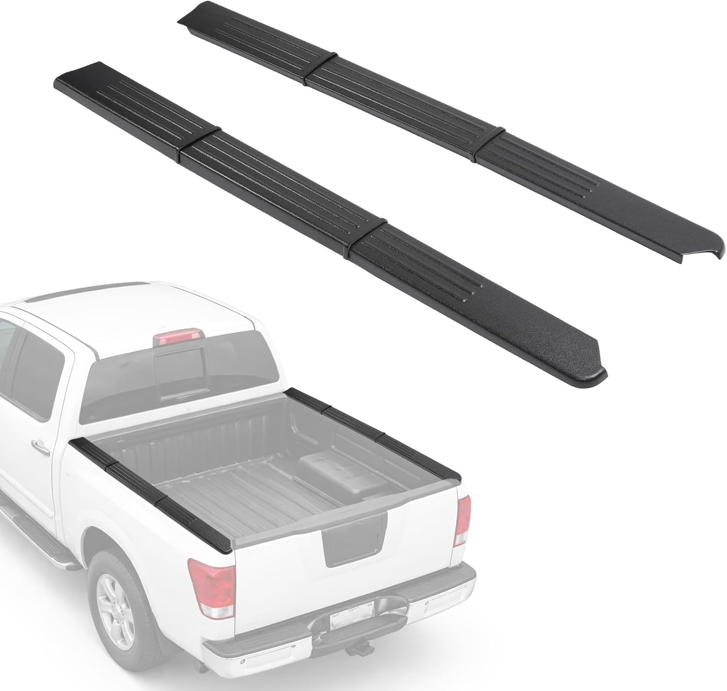 ALMULOO Truck Bed Side Rail Cover Compatible with 2004-2015 Nissan Titan Crew Cab ONLY Replacement for 76999-8S500 769988S500 Plastic(ABS) Textured Black
