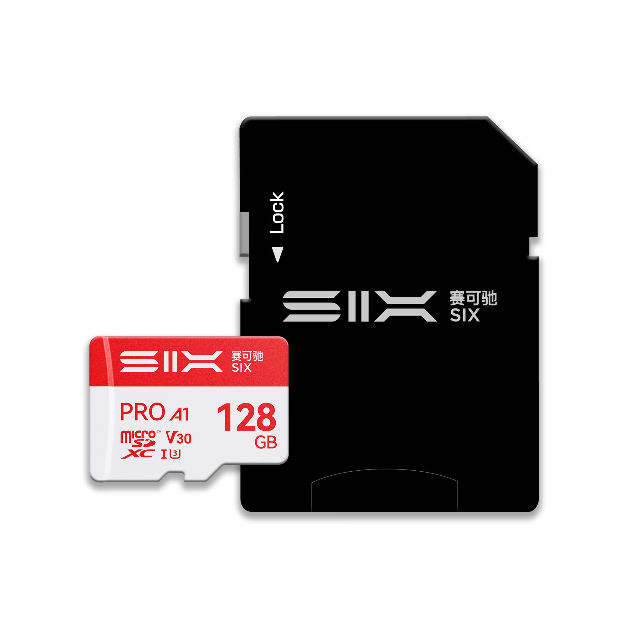 SIX 128GB Micro SD Karte - U3 V30 A1 100 MB/s Lesen Endurance MicroSDXC Memory Speicherkarte mit Adapter/Kartenleser für 4K UHD Enabled Dashcams, Action Cameras, Drones 128 gb Microsd Card