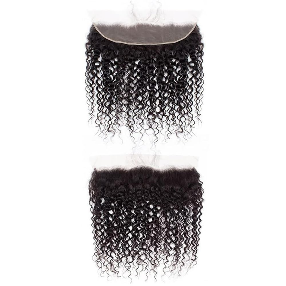 13x4 HD Koronkowe przednie zamknięcie z przodu kręcone ludzkie włosy przedłużanie od ucha do uszu Gęstość 150 naturalna czerń Wear and Go(8 cali)