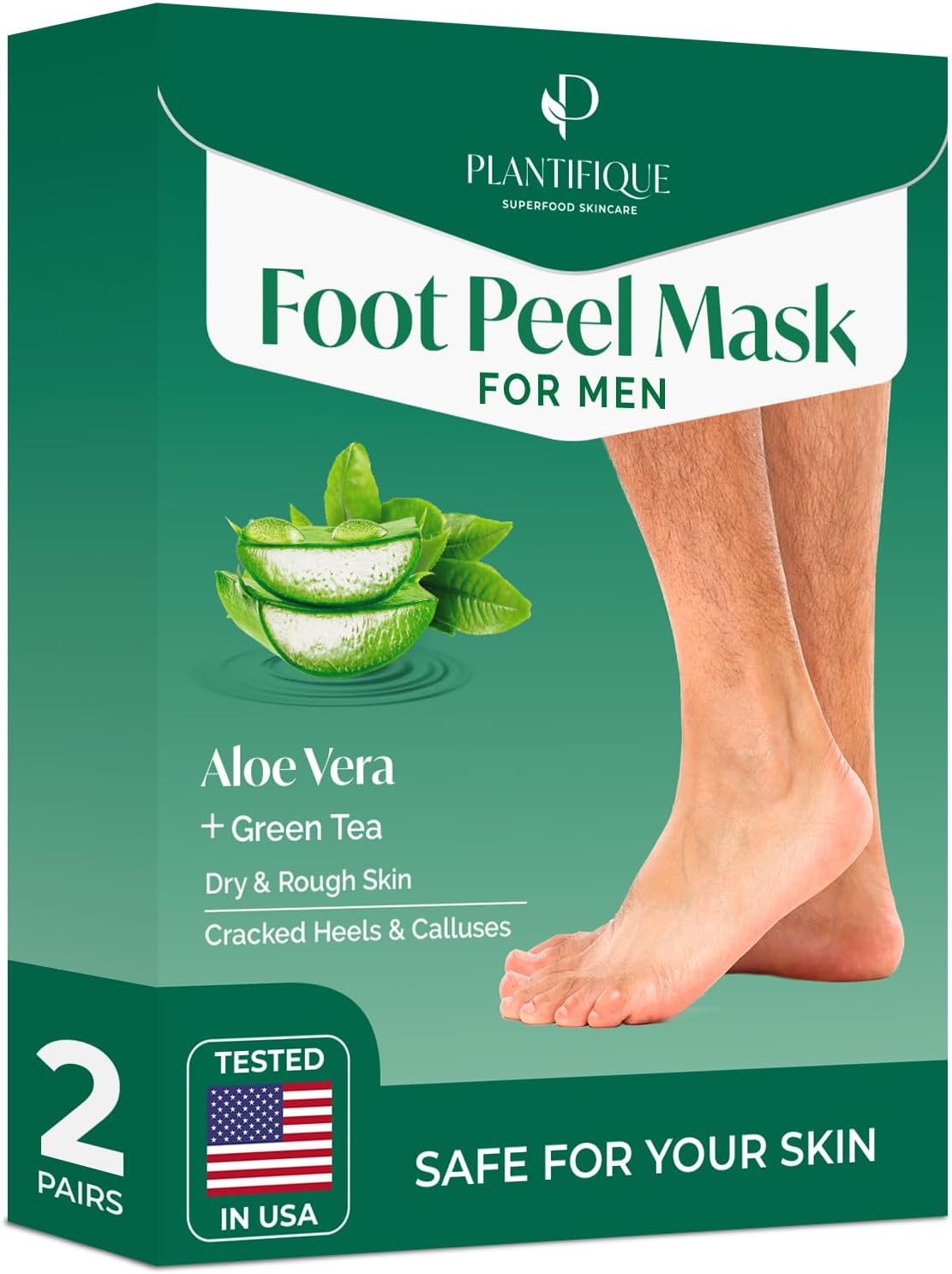 Foot Peeling Mask 2 Pack for Men | Dermatologically Tested Repairs Heels & Removes Dry Dead Skin for Baby Soft Feet | Exfoliating Foot Peel Mask for Dry Cracked Feet | Aloe Vera