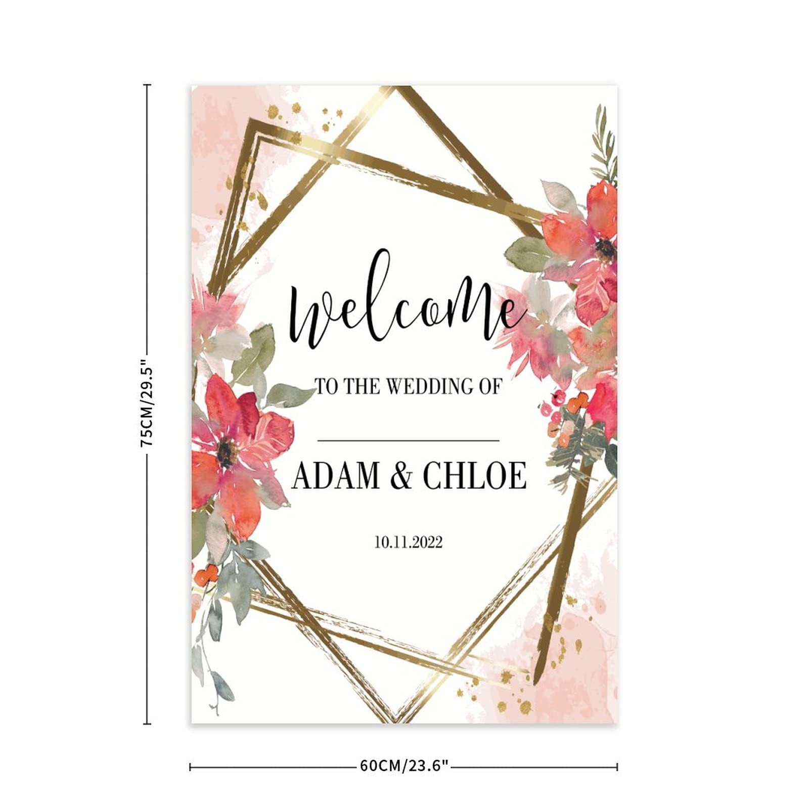 Holzschild "Welcome to The Wedding of Sign", Hochzeitsschild mit Rosenmotiv, Hochzeitsschilder für Zeremonie, 76,2 x 50,8 cm