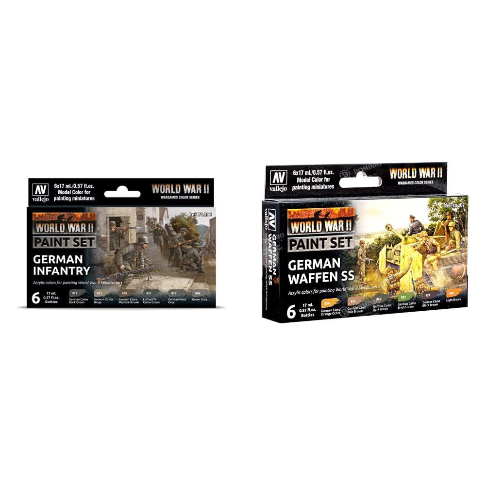 Vallejo VAL70206 Colours for Models and minatures, 17 ml (Pack of 6) & VAL70207 AV Model Color Set-WWII German Waffen SS (6), 17 ml (Pack of 6)