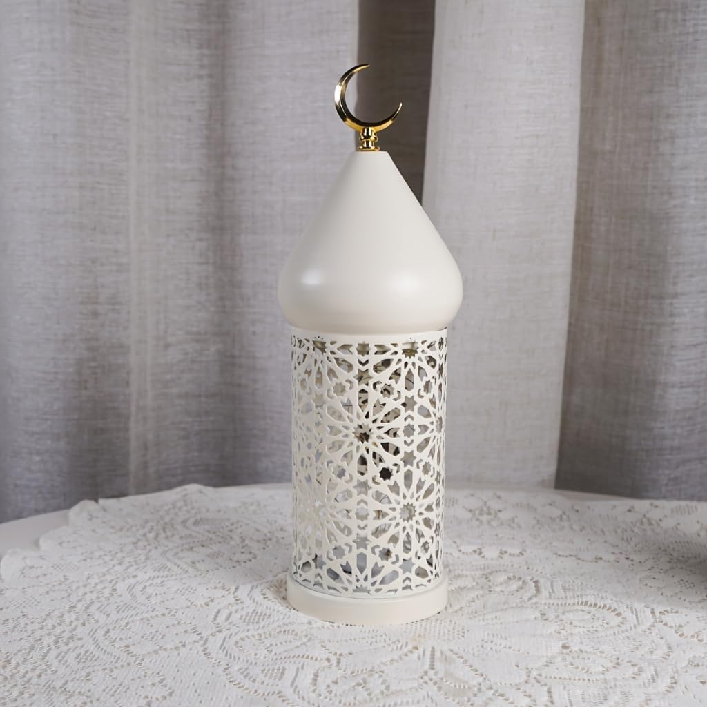 Decorative Candle Holder Ramadan Decoration Metal Candle Lantern Tea Light Holder for Mantel Table Desk Dining Room Home Decor (L)