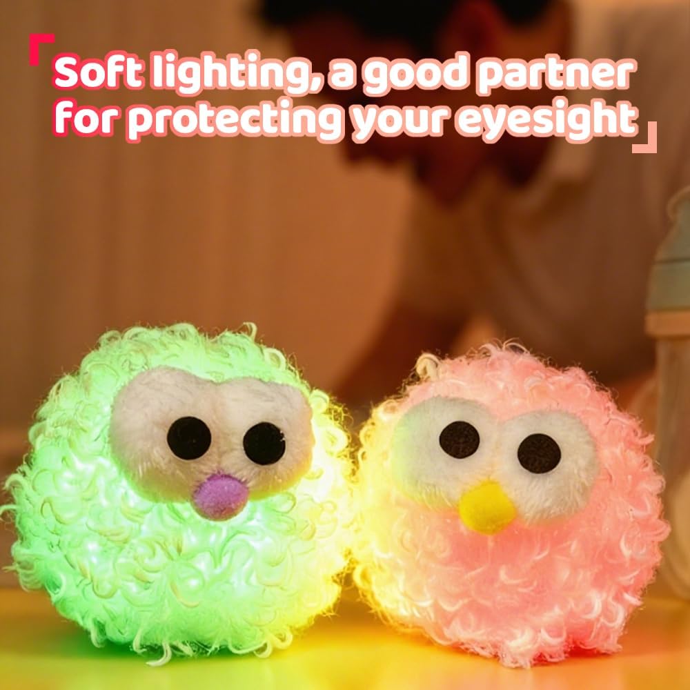 Plush Night Light Cute LED Table Lamp Cozy Dimmable Nightlight Rechargeable Bedside Lamp Funny Desk Decor Lamp for Halloween Christmas Birthday Gift (Pink)