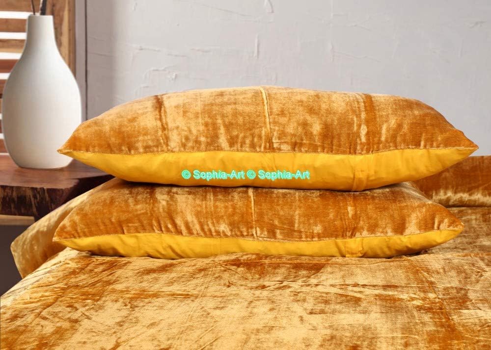 Luxe Boho Decor Crushed Doona Bedding Art Solid Hippie Stylish UO Large Unique Velvet Pillow Cover Set of 2 (Gold, 26x26 Inches)