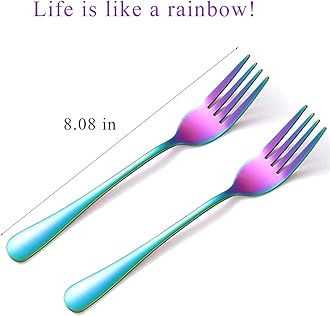 Rainbow Forks,Set of 6 Top Food Grade Stainless Steel Forks Silverware Set, Table Flatware,8 Inches, Mirror Polished & Dishwasher Safe, New Apartment Essentials