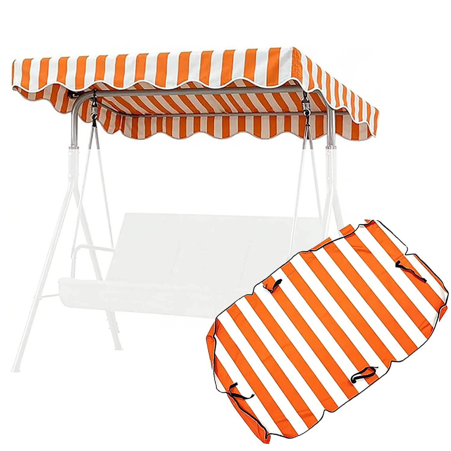 YCXHGK Large Garden Swing Awning Cover, Waterproof Striped Swing Canopy, Outdoor 3 Seater Patio Anti-UV Hammock Top Cover Replacement(Orange,190x132cm/74.8x52.0in)