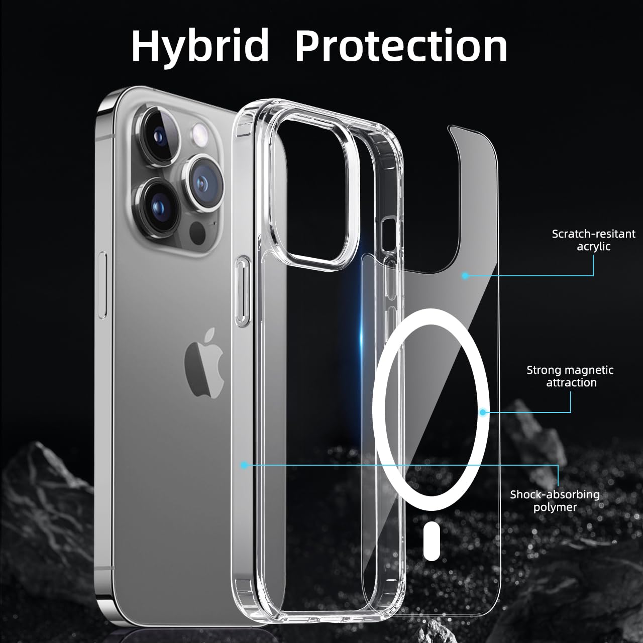 tigratigro Cover Magnetica per iPhone 14 Pro, Compatibile con MagSafe Ricarica Wireless, Anti Ingiallimento, Antiurto di Grado Militare, Custodia magnetica, Retro Antigraffio Trasparente