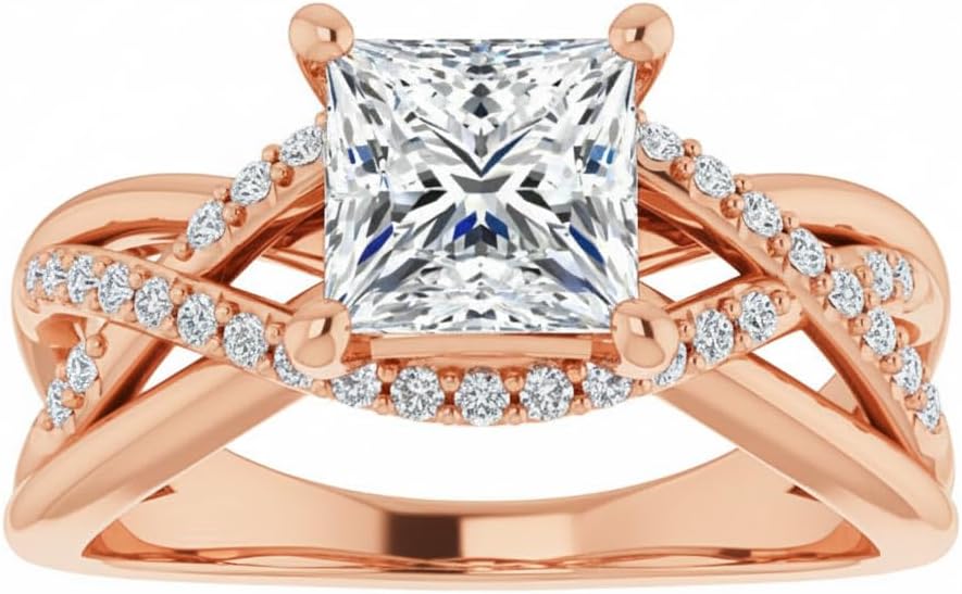 925 Sterling Silver/10K/14K/18K Real Gold 1.19 Carat(ctw) Princess-Cut Twisted Moissanite Wedding Ring Engagement Ring for Women, Personalized Engagement Rings Customized,Anniversary Promise Ring Gift，Size3-14
