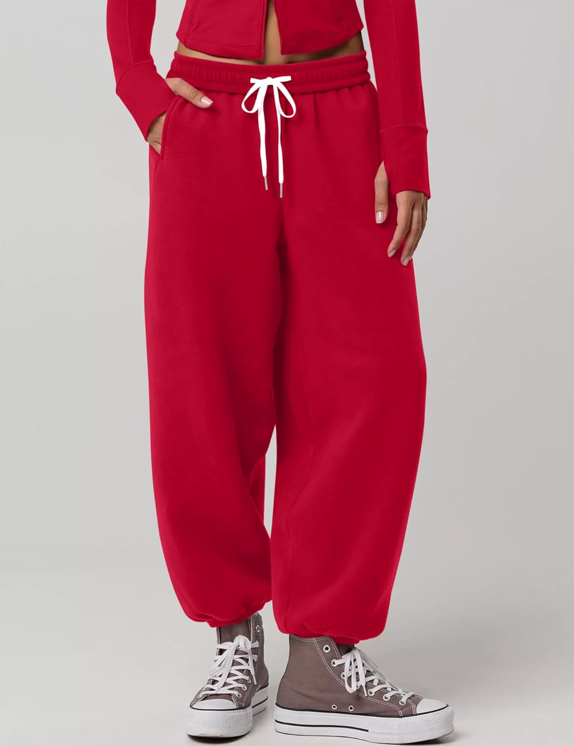 LOMON Sweatpants Women Fleece Joggers Wide Leg Sweat Pants Baggy Gym Sweatpant Winter Spring Drawstring Clothes with Pockets - Image 4