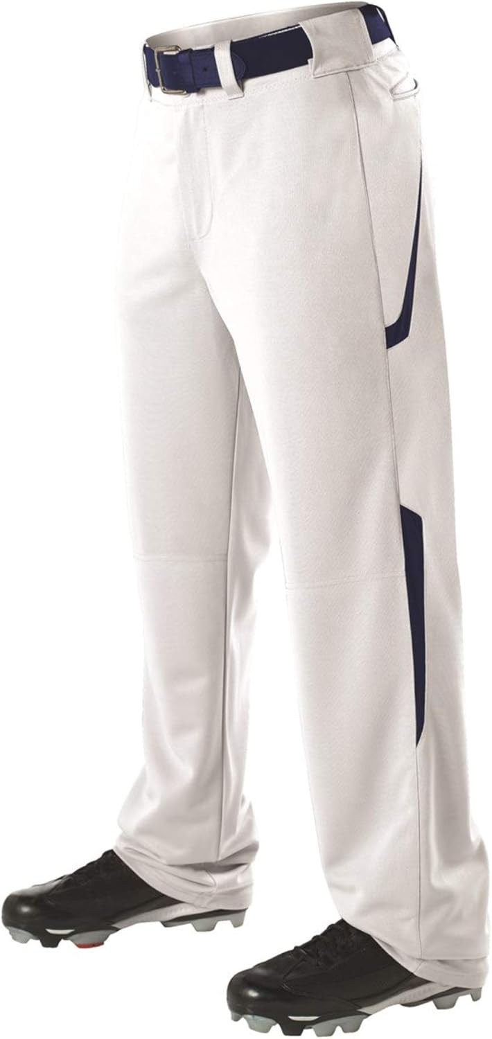 Alleson Adult Relaxed Fit - 2 Color Open Bottom Baseball Pants - White/Navy - Medium