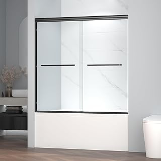 Bathtub Double Sliding Soft Closing Shower Door, 56-60" W x 58" H, 1/4" (6mm) Tempered Glass, Bypass Tub Shower Door w/Explosion-Proof Film, Rust‑Resistant Hardware, Reversible Installation