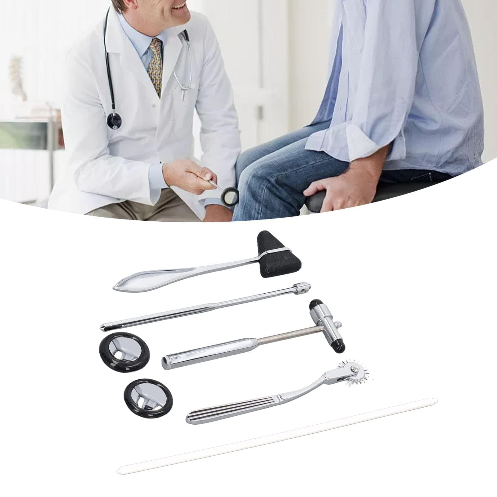 Ensemble 5 Marteaux Neurologiques Acier Inoxydable, Marteau Main Neurologique Portable Multifonctionnel pour Examen Système Nerveux