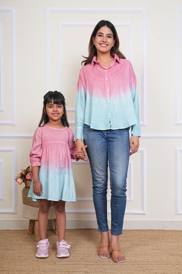 Image of Maaesa Women & Girls Mother Daughter Matching Shirt Combo || Rayon Tie-Dyed Shirt || Full Sleeve || Casual Wear || Family Twinning Outfit