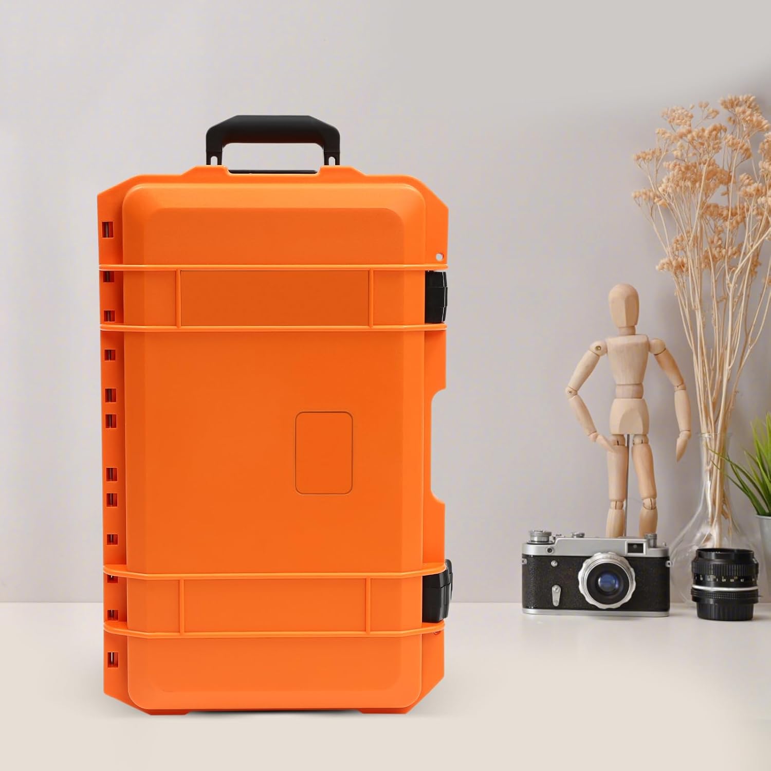 Waterproof Travel Camera Hard Case, 22” x 14” x 9” Camera Large Protective Hard Camera Case with Customizable Foam Large Rolling Lockable Hard Storage Case for Cameras, Drones. (Orange)