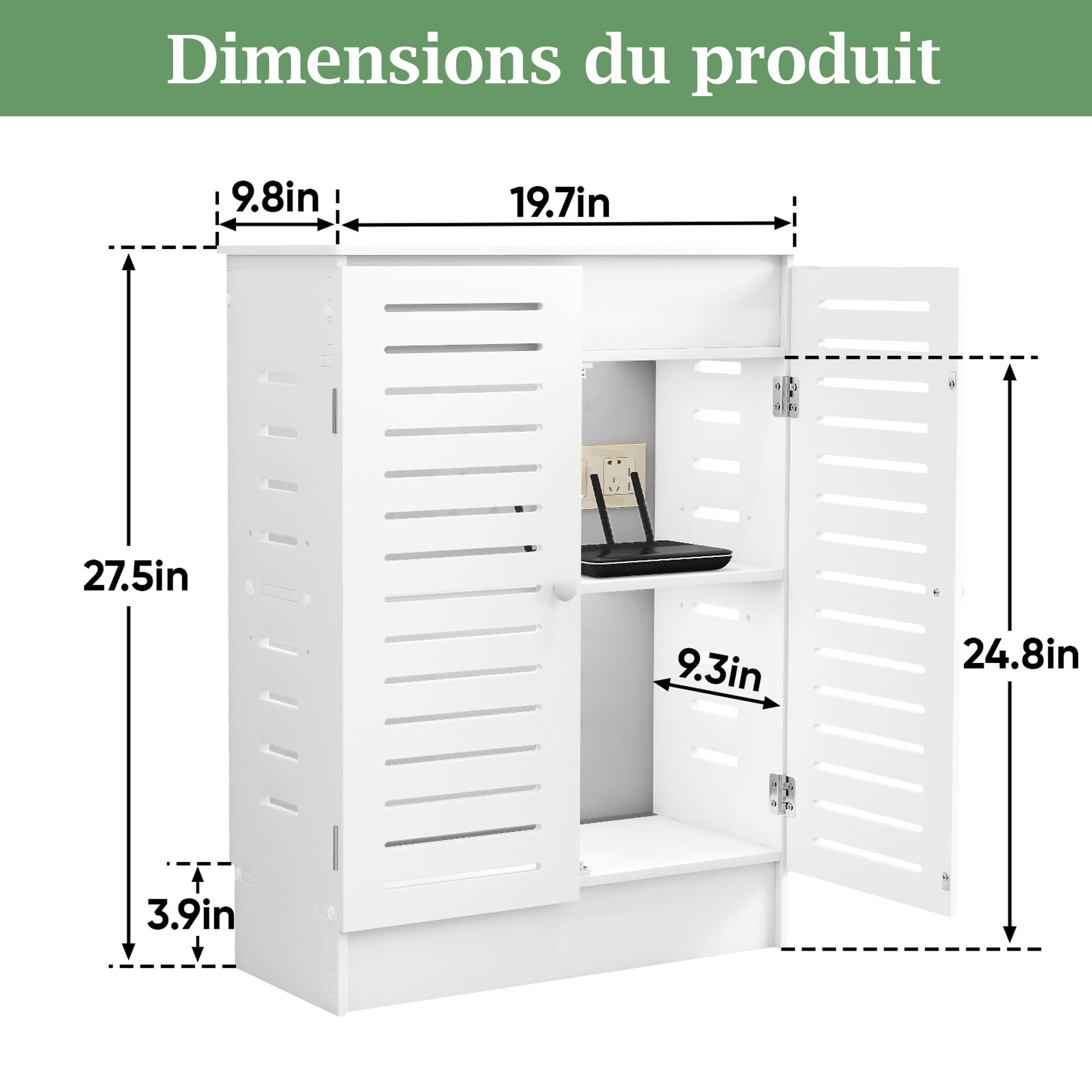 bimiti Armoire de Rangement pour Routeur Wi-FI, Armoire pour Routeur Bois | pour Salon, Rangement Câbles Électroniques, Équipements Multimédias, Montage au Sol Blanc 70x25x50cm 2 Niveaux
