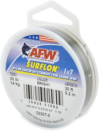 Miniatura 30 de Alambre de pesca americano Surflon recubierto de nailon de 1 x 7 pulgadas, línea líder de pesca para agua salada, prueba de 10 libras, prueba de 250
