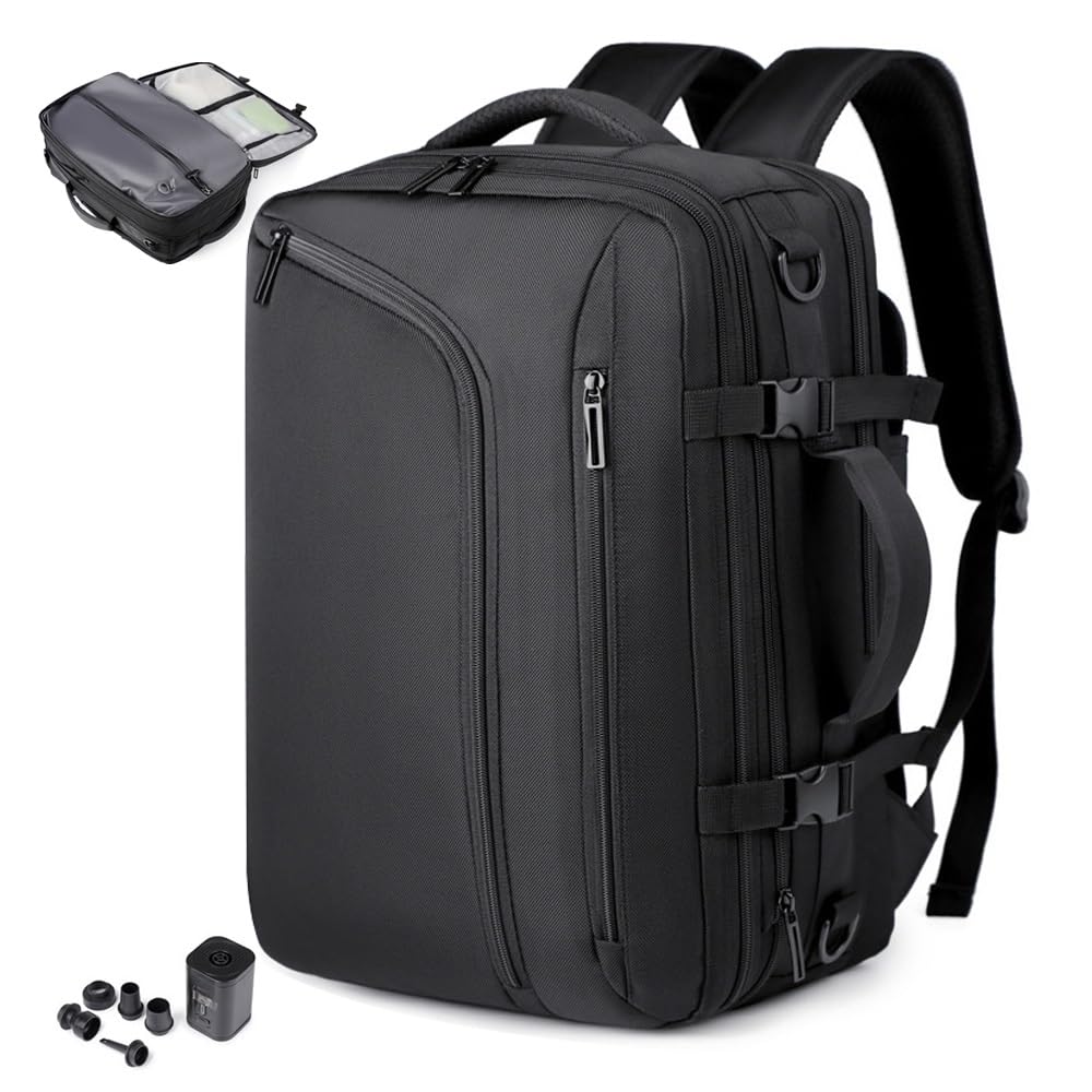 Travel Backpack with Vacuum System, Vacuum Compression Seal Backpack with Pump, Carry-on Airplane Luggage Expandable Space Saving Business Casual Travel Bag
