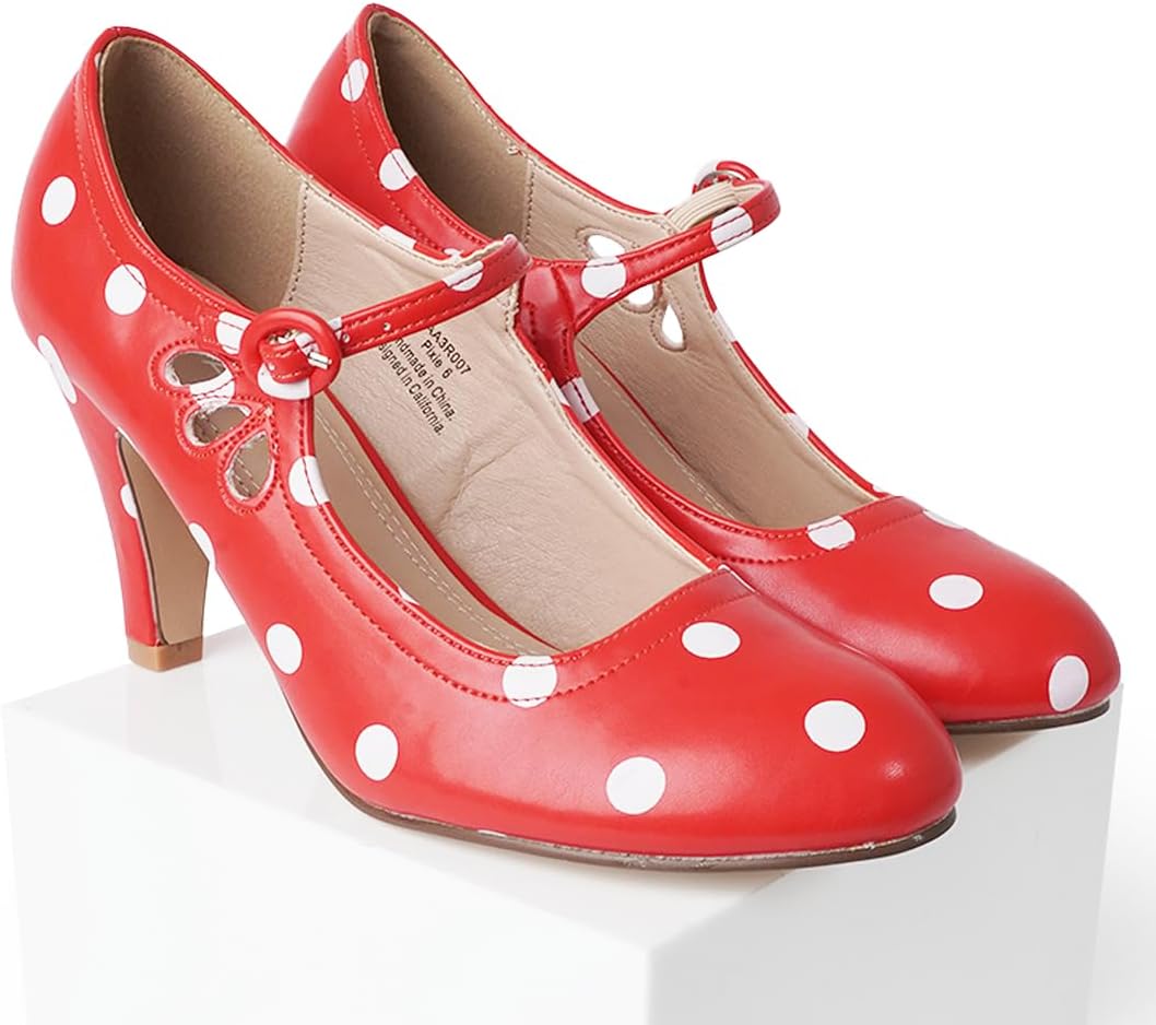 J. Adams Pixie Mary Jane Shoes Women Oxford Pumps - Cute Low Kitten High Heels - Retro Vintage Shoes for Women 1950s Mary Janes Round Toe Shoe with Ankle Strap - Women Dress Shoes - Image 7