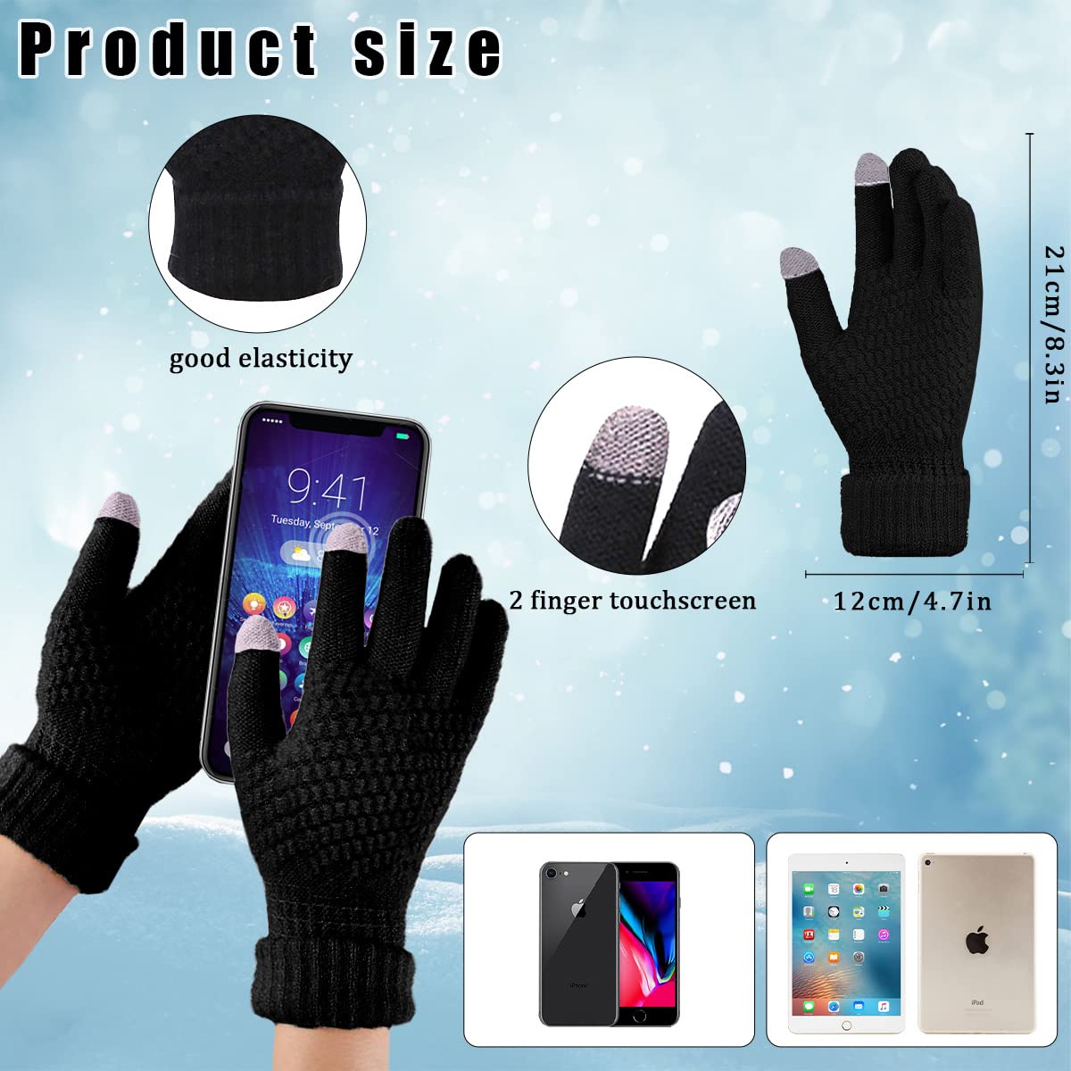 Rayson Invernali Guanti da Donna Guanti Da Maglia Caldi Alla Moda Touch Screen Antivento e Antiscivolo Jacquard Guanti per Al Chiuso o All'Aperto（2 Paia）