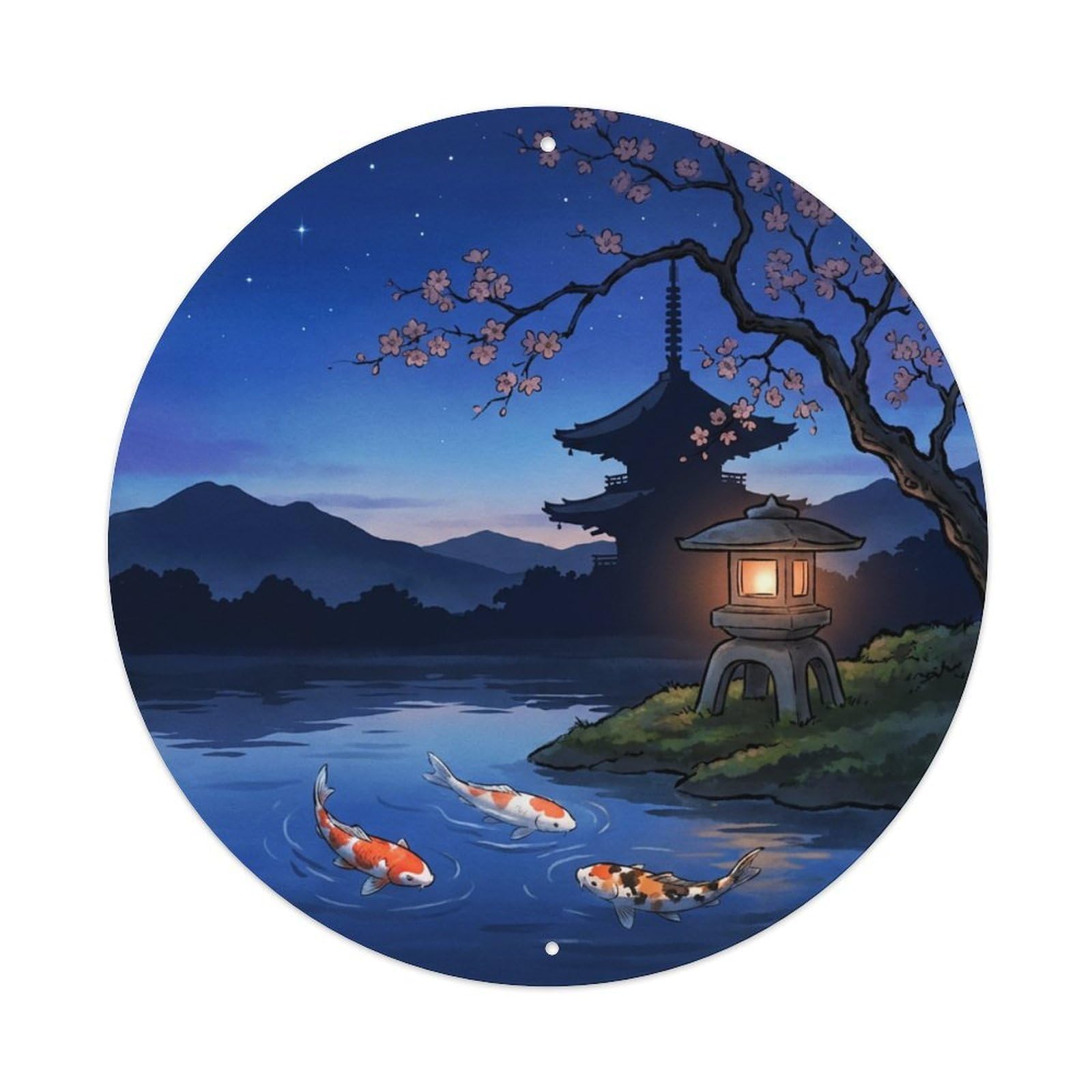 Galvaxio Style Japanese Koi Fish Blue Hour Twilight Deep Metal Tin Sign