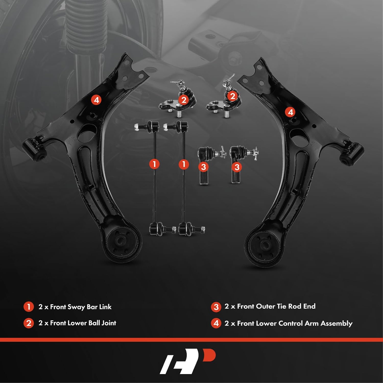 A-Premium Set of 8, Front Lower Control Arm, Sway Bar Link, Lower Ball Joint, Outer Tie Rod End, Compatible with Toyota Matrix 2003-2008, Pontiac Vibe 2003-2008