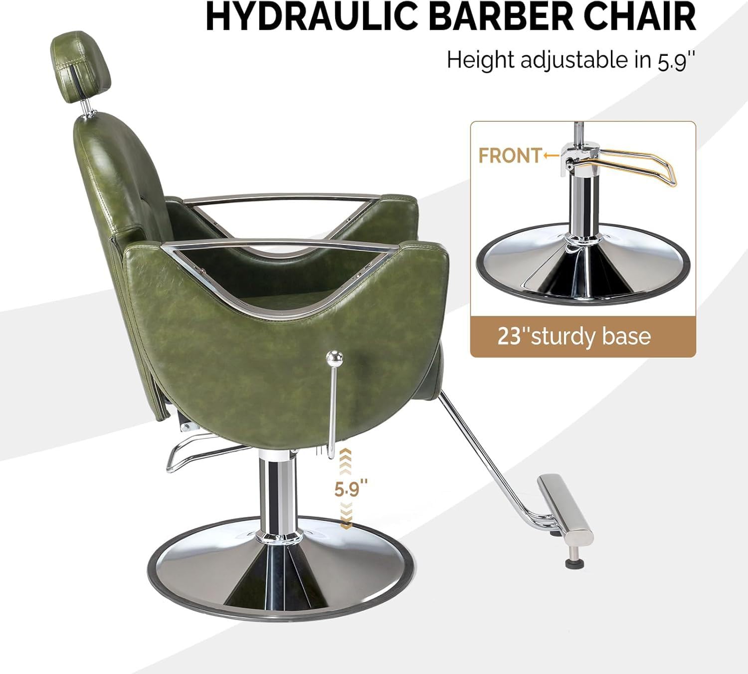 Friseurstuhl mit Kopfstütze, kippbar, höhenverstellbar, hydraulischer Friseurstuhl für Schönheitsstudio, Friseursalon und Tattoostudio,Grün