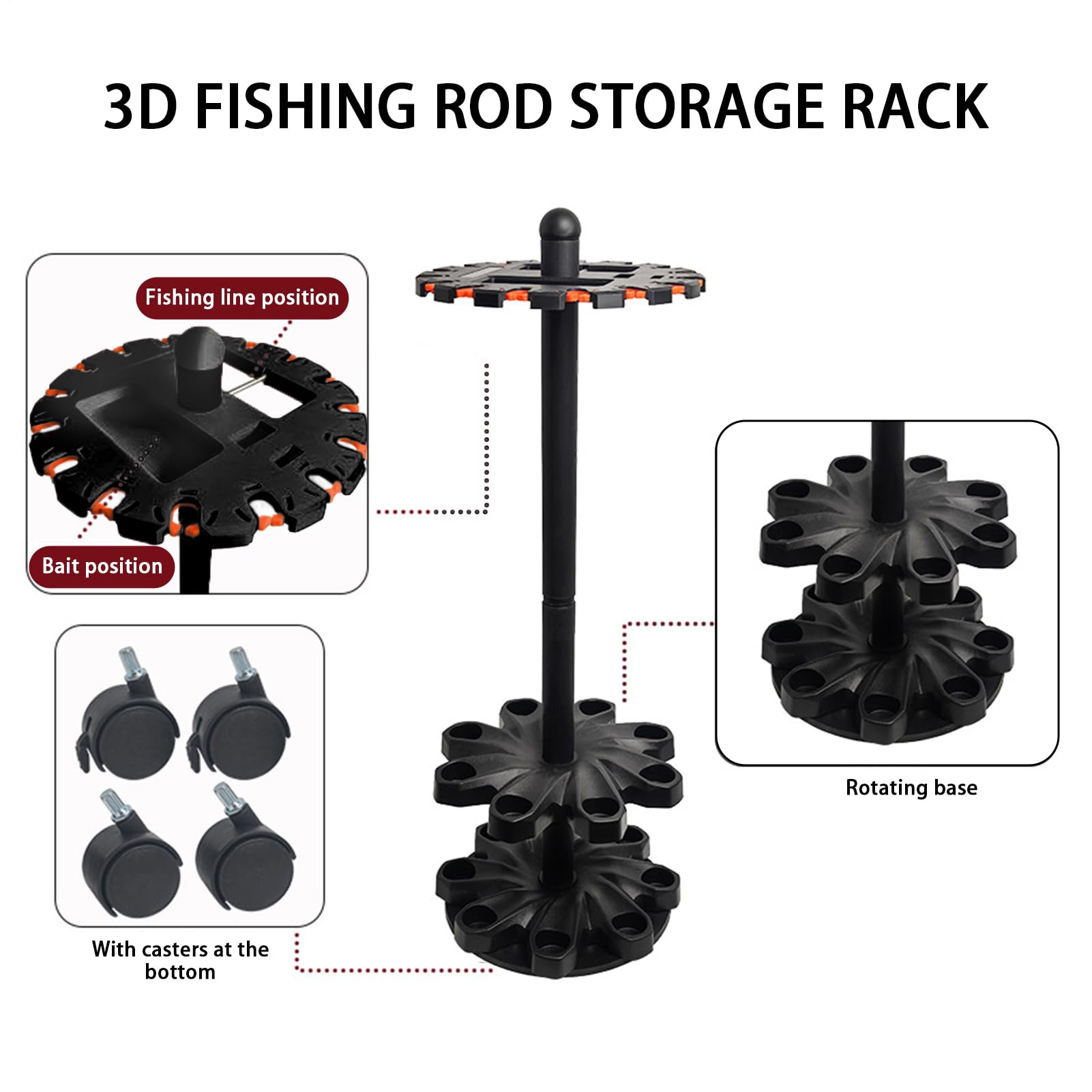 Soporte para Cañas de Pescar de Garaje Soporte en Vertical para Cañas de | Portacañas de Pie Para Zonas como Vehículo, Hogar, Cubierta, Playa, Viaje, Kayak, Garaje,