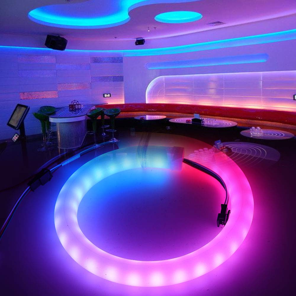 XUNATA DC12V WS2811 60-Pixel Luz de Neón Direccionable Strip Light con Control Remoto, Impermeable IP67 Flexible Tira de LED Sueño Color (2m)