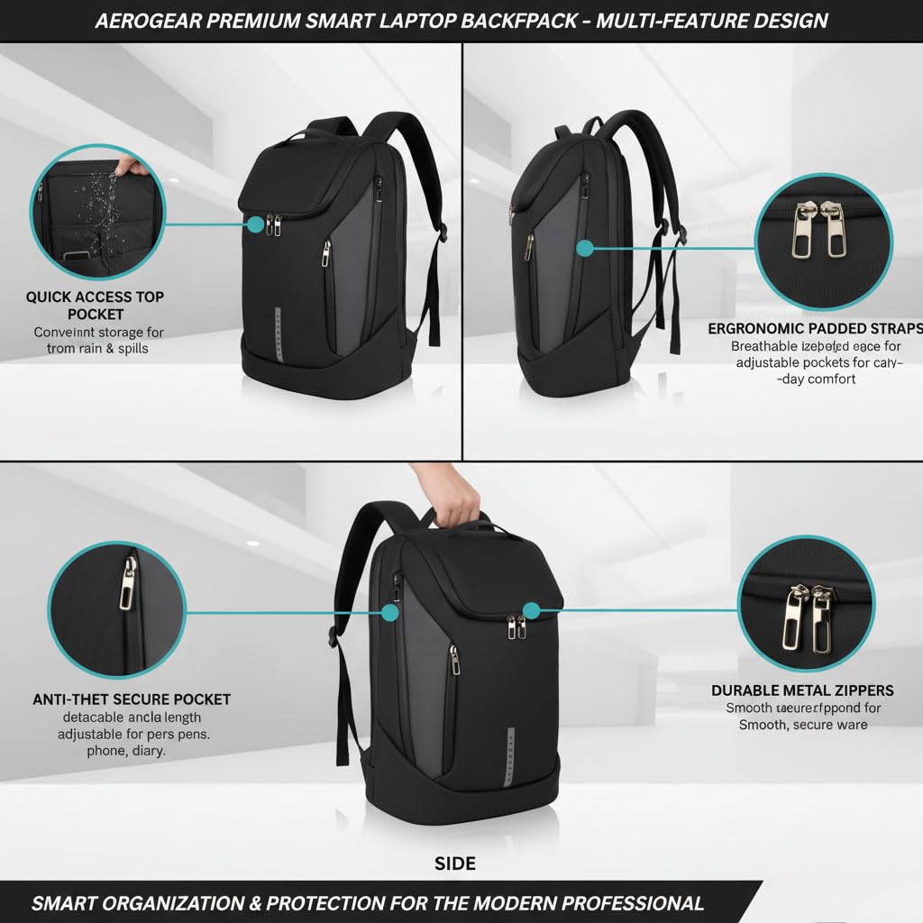 AEROGEAR Riding Backpack with Laptop Sleeve, Waterproof Biker Bag for Men & Women, Lightweight for Travel, Office & Professional Use 2