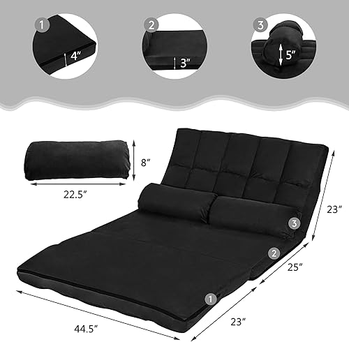 Miniatura 3 de DORTALA Sofá de suelo plegable, sofá de descanso ajustable de 6 posiciones con 2 almohadas y funda de tela de gamuza, moderno colchón de salón para