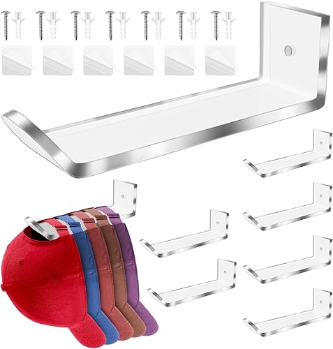 Miniatura 1 de Paquete de 6 percheros para gorras de béisbol, ganchos de sujeción fuerte para sombreros para pared, soporte minimalista para sombreros, estante