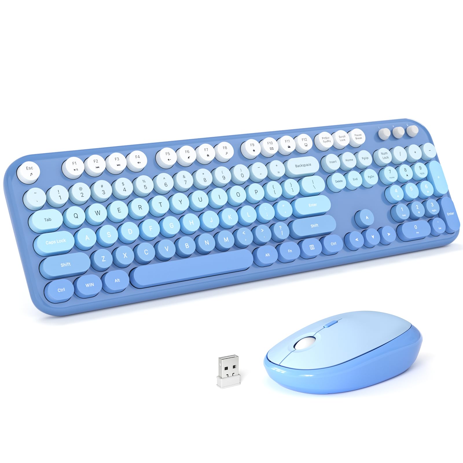 MOFII Wireless Keyboard and Mouse Combo, Full Size 2.4G Retro Round Computer Keyboard and Mouse Set, Plug and Play, for Windows, Computer, Desktop, PC, Notebook - (Blue Gradient)