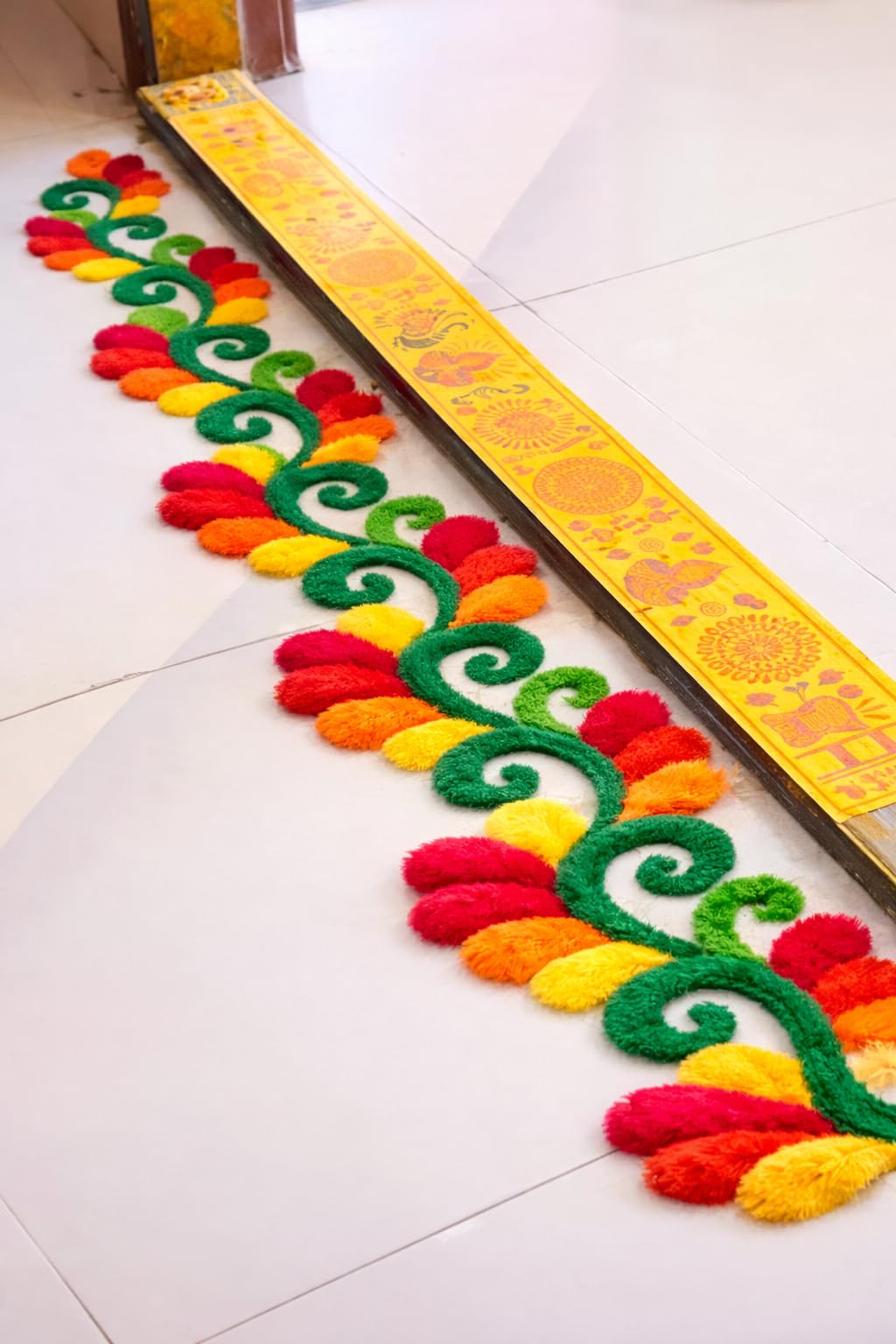 3 Feet Multicolor Rangoli Border Mat, Decorative Floor Decor with Floral Scroll Design, Premium Yarn-image-14