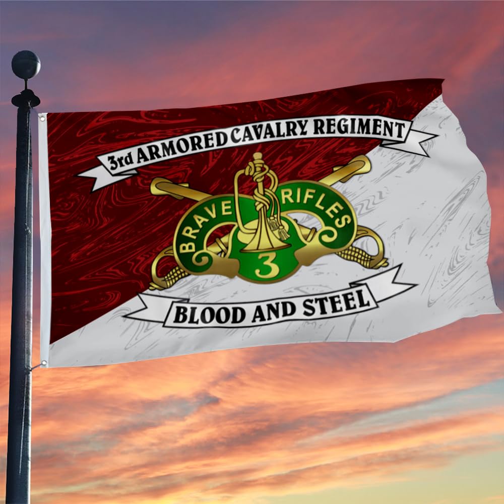 Cayyon 3rd Armored Cavalry Regiment Flag Blood and Steel US Military Flag Banner 3x5Feet Outdoor Indoor Decoration Flag Double Stitched Polyester with