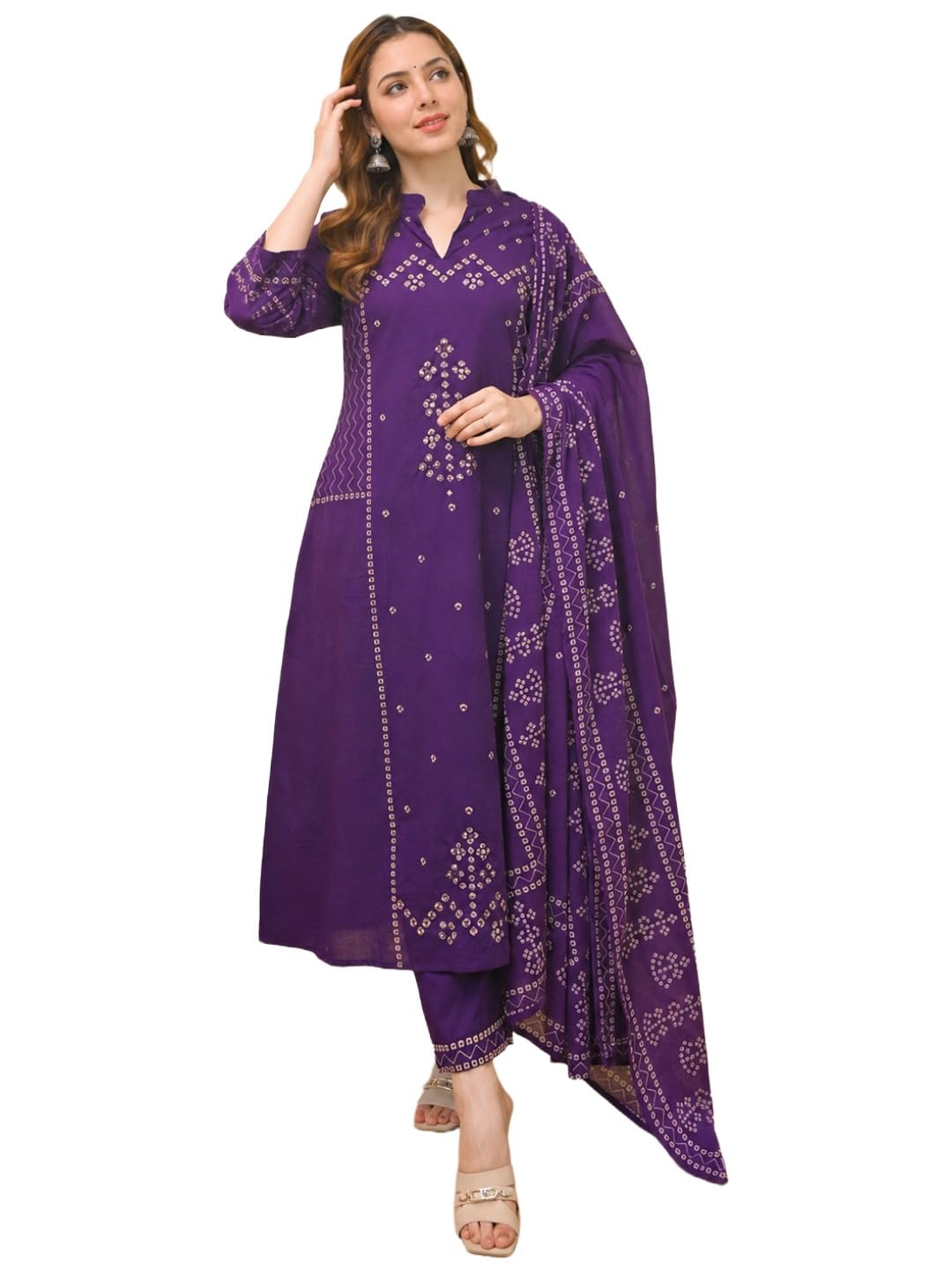 Kurta Set for Women Viscose Embroidered | A-Line Kurta Pant Dupatta Set for Woman | 3/4 Sleeve Mandarin Collar Stylish Ethnic 3 Piece Outfit Trendy Women Clothing-image-31