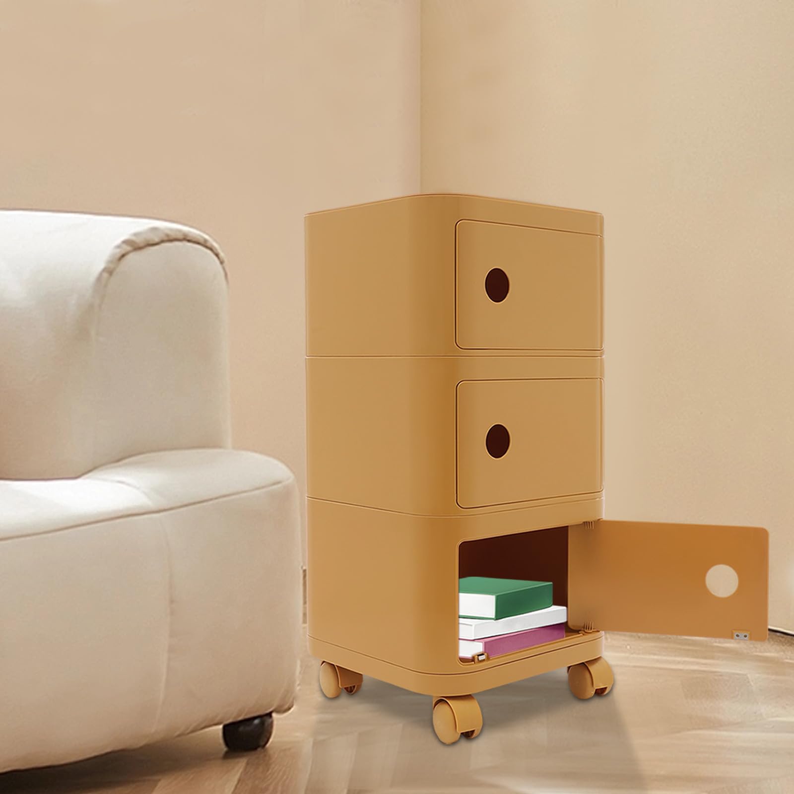 Cassettiera arrotolabile con 3 cassetti, armadietto sotto scrivania, armadietto da ufficio con ruote, per ufficio e casa (giallo zenzero)