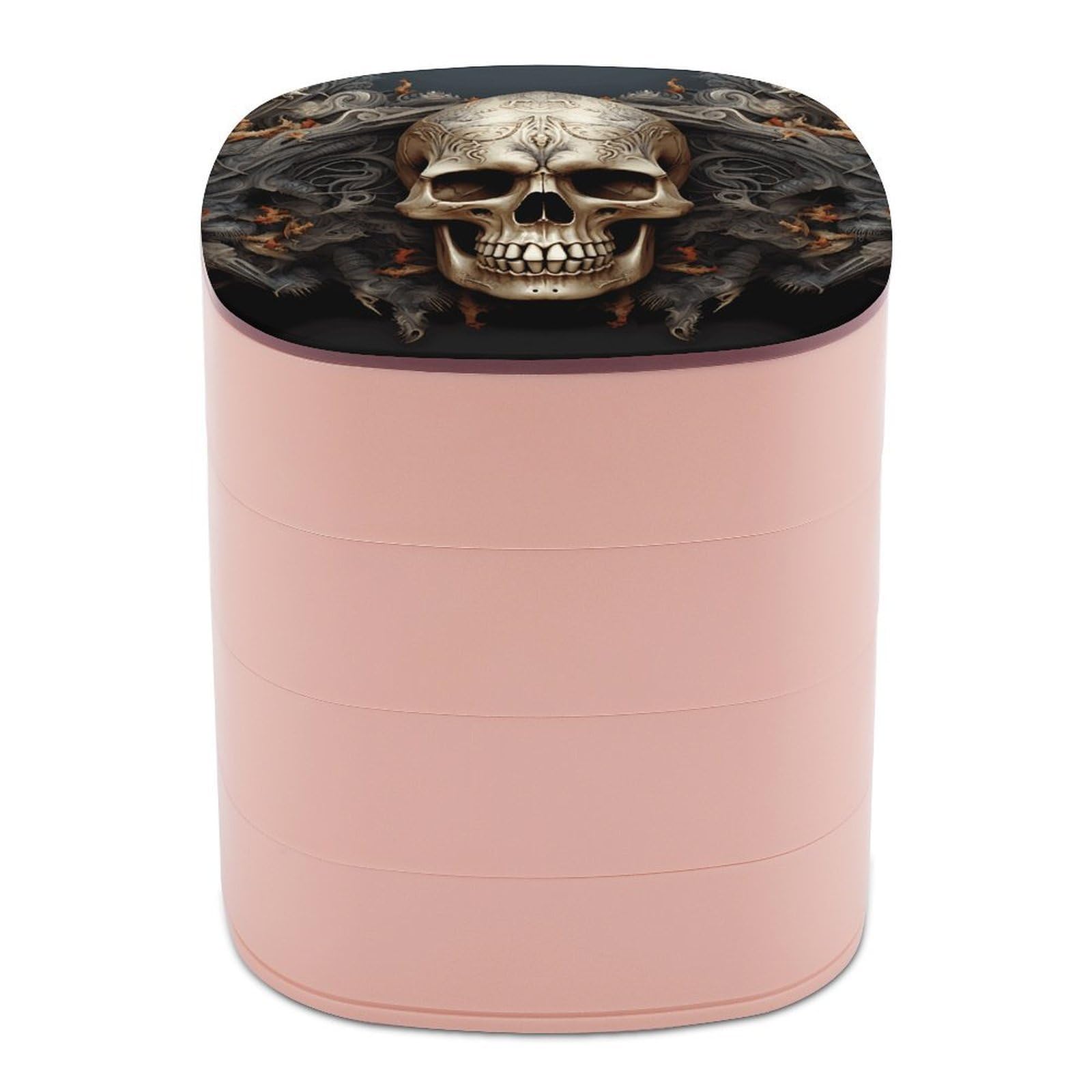 VstaDank Skulls Jewelry Organizer Small Travel Earring Storage Box with Mirror 4-Layer Rotating Travel Jewelry Tray Case with Lid Large Capacity Jewellery Holder Case