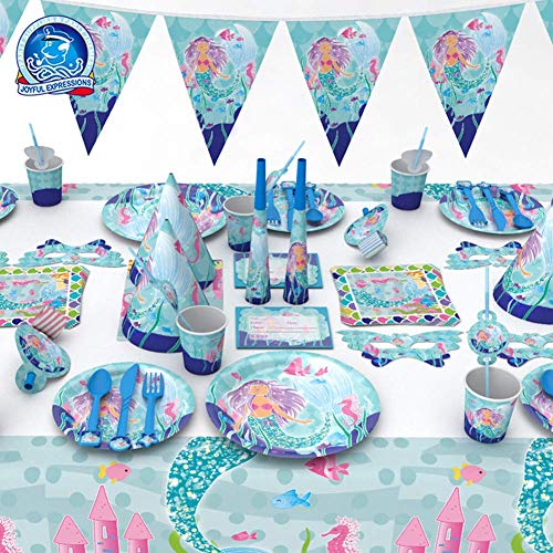 Mermaid Birthday Party Supplies Decorations Favors, Tablewares Serve 16 Guests, Tablecloth, Napkins, Invitation Cards for Under The Sea Theme Party Kit Decor For Girl's Baby Shower- 113 Pcs - Thumbnail 6