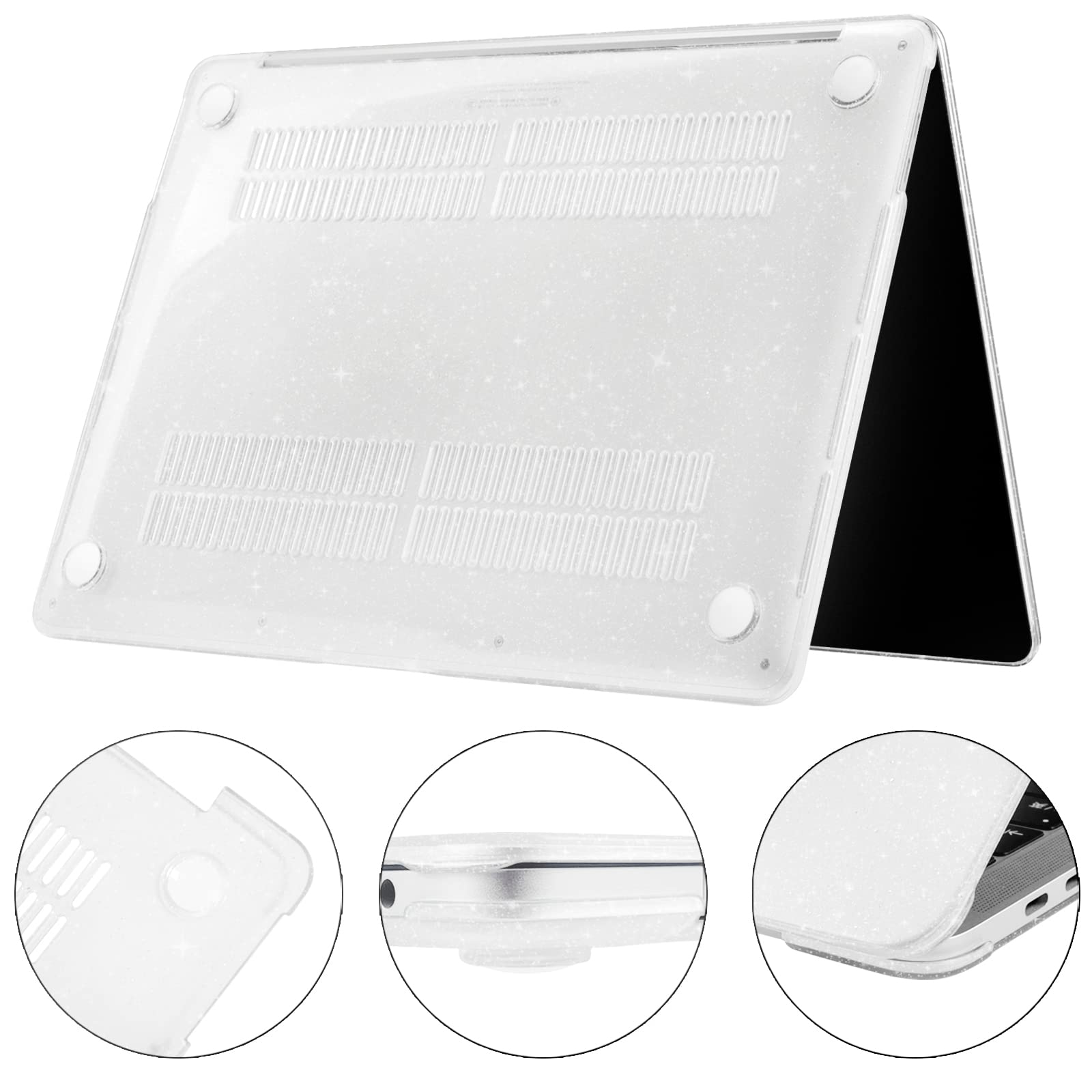 TECOOL Cover per MacBook Pro 13 Pollici 2016-2022 (M2 M1 A2338/A2289/A2251/A2159/A1989/A1706) con Touch Bar, Custodia Rigida Protettiva Sottile in Plastica e Copritastiera UE, Glitter