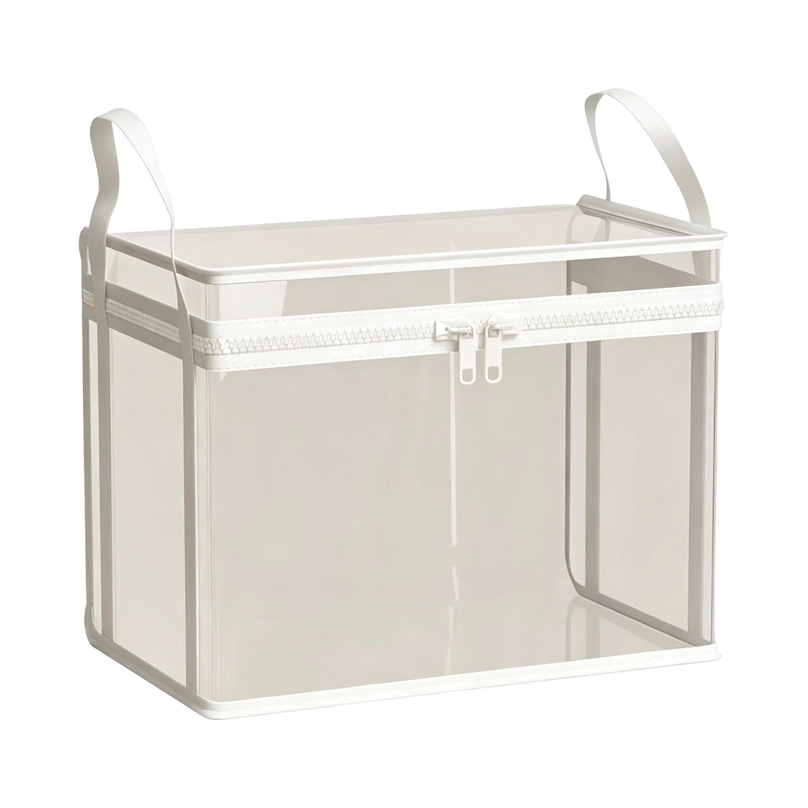 Large Heavy-Duty Thick Plastic Clear Storage Box with Hinged Lid, Heavy-Duty Durable High Capacity Organizer, Perfect for Home, Camping, Travel, Attic & Moving (White -M)