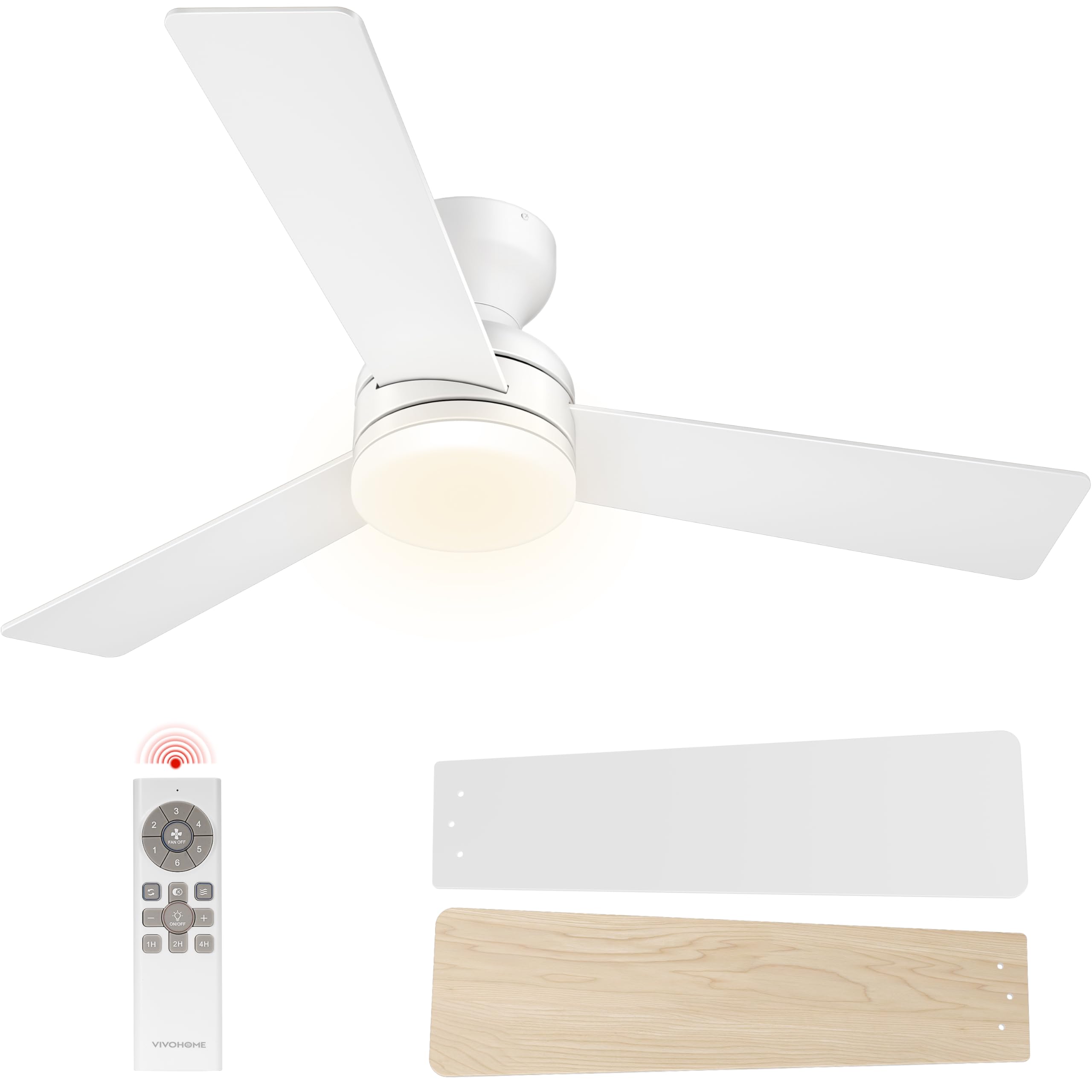 VIVOHOME Deckenventilatoren mit Beleuchtung niedrige Profile Fernbedienung Flush Mount für Schlafzimmer Wohnzimmer Garage 6+1 Geschwindigkeiten 3CCT Dimmbare Timer Leise Reversibel