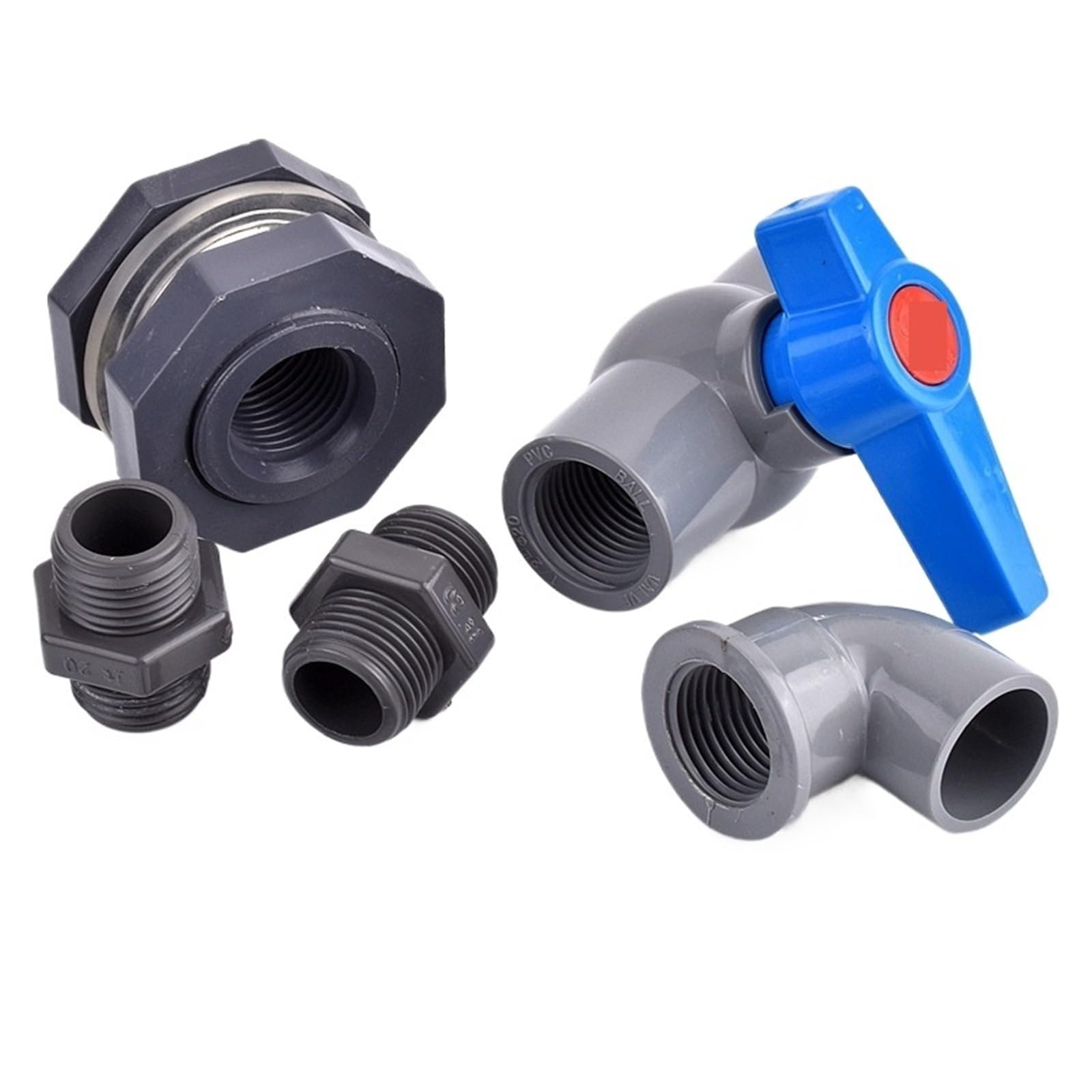 Conector de PVC for acuario, tanque peces, entrada agua, tubería drenaje, válvula unión, accesorios mamparo riego, 1/2", 3/4" y 1"(1l2 Inch Straight,3Pcs)