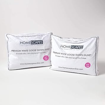 HOMESCAPES 3 in 1 All Seasons Super King Duvet 15 Tog 4.5 + 10.5, Luxury White Goose Feather & Down Quilt, Anti Allergy 100% Cotton Cover Down-Proof Winter Duvets, Washable RDS &OEKO-TEX Certified