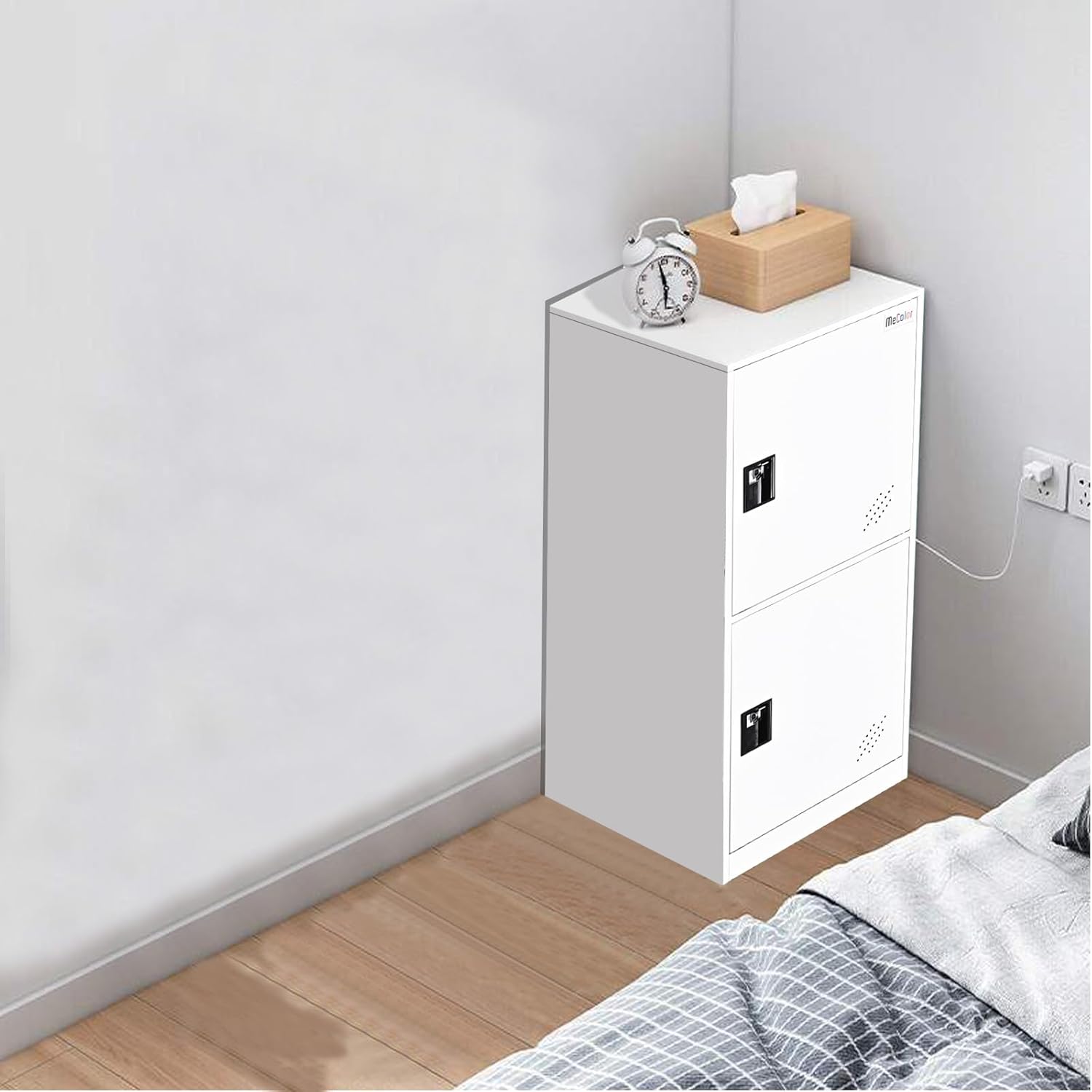 Digital Lock Metal Locker Organizer with Padlock and Shelf Small Size for Gym (P2V, Full White)