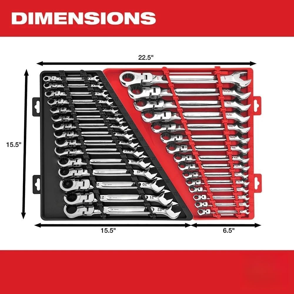Suitable for Milwaukee 48-22-9513 Flex Head Ratcheting Metric Combination Wrench Set - 15 PC